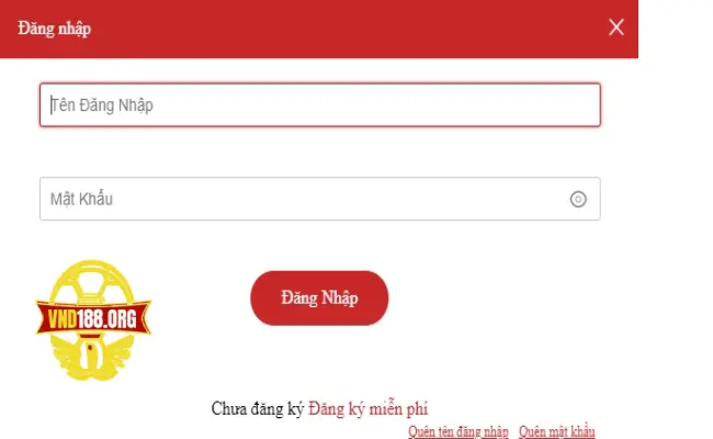 Form đăng nhập Vnd188